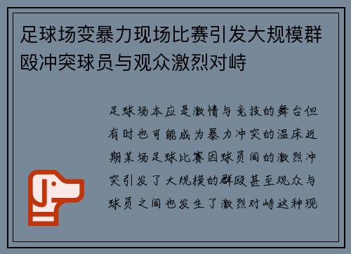 足球场变暴力现场比赛引发大规模群殴冲突球员与观众激烈对峙