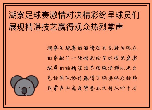 湖寮足球赛激情对决精彩纷呈球员们展现精湛技艺赢得观众热烈掌声